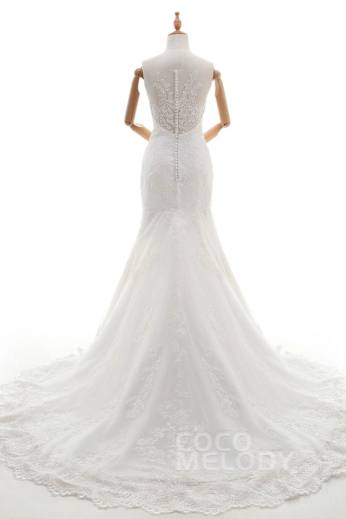 Trumpet-Mermaid Court Train Tulle Lace Wedding Dress LD4342 sold by Cocomelody product image thumbnail 2