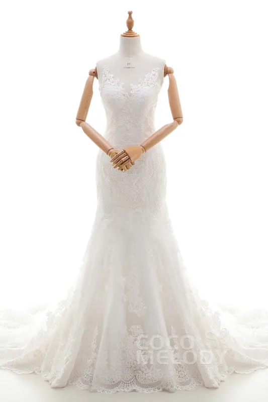 Trumpet-Mermaid Court Train Tulle Lace Wedding Dress LD4342 sold by Cocomelody