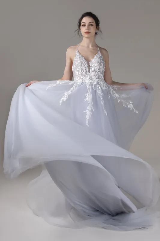 A-Line Court Train Lace Tulle Wedding Dress CW2814 made by Cocomelody