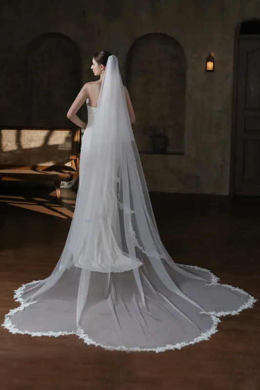 Two-tier Lace Edge Tulle Lace Chapel Veils with CV0374 sold by Cocomelody