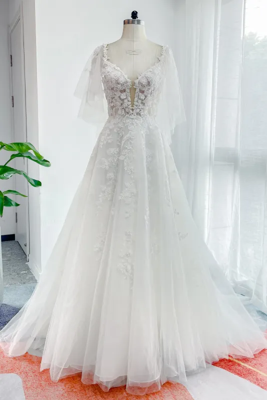 A-Line Court Train Lace Tulle Wedding Dress CW3160 sold by Cocomelody