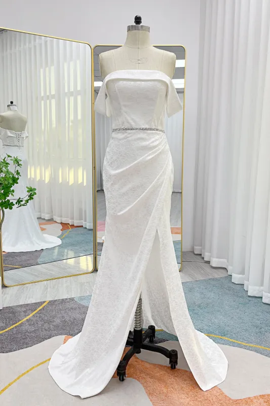 Mermaid Sweep-Brush Train Jacquard Satin Wedding Dress CW3283 sold by Cocomelody