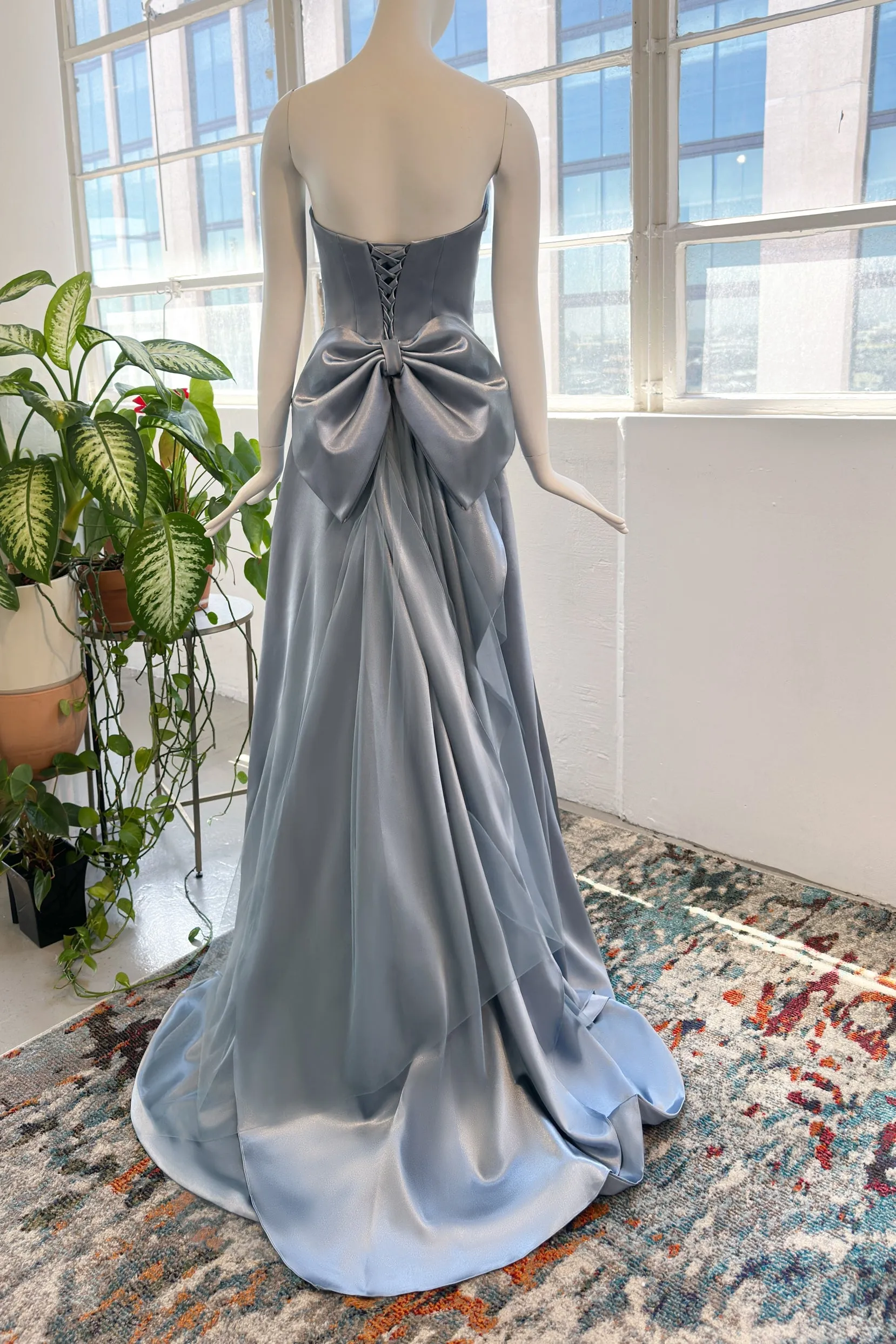 Sheath-Column Sweep-Brush Train Satin Wedding Dress CW2989 sold by Cocomelody product image thumbnail 2