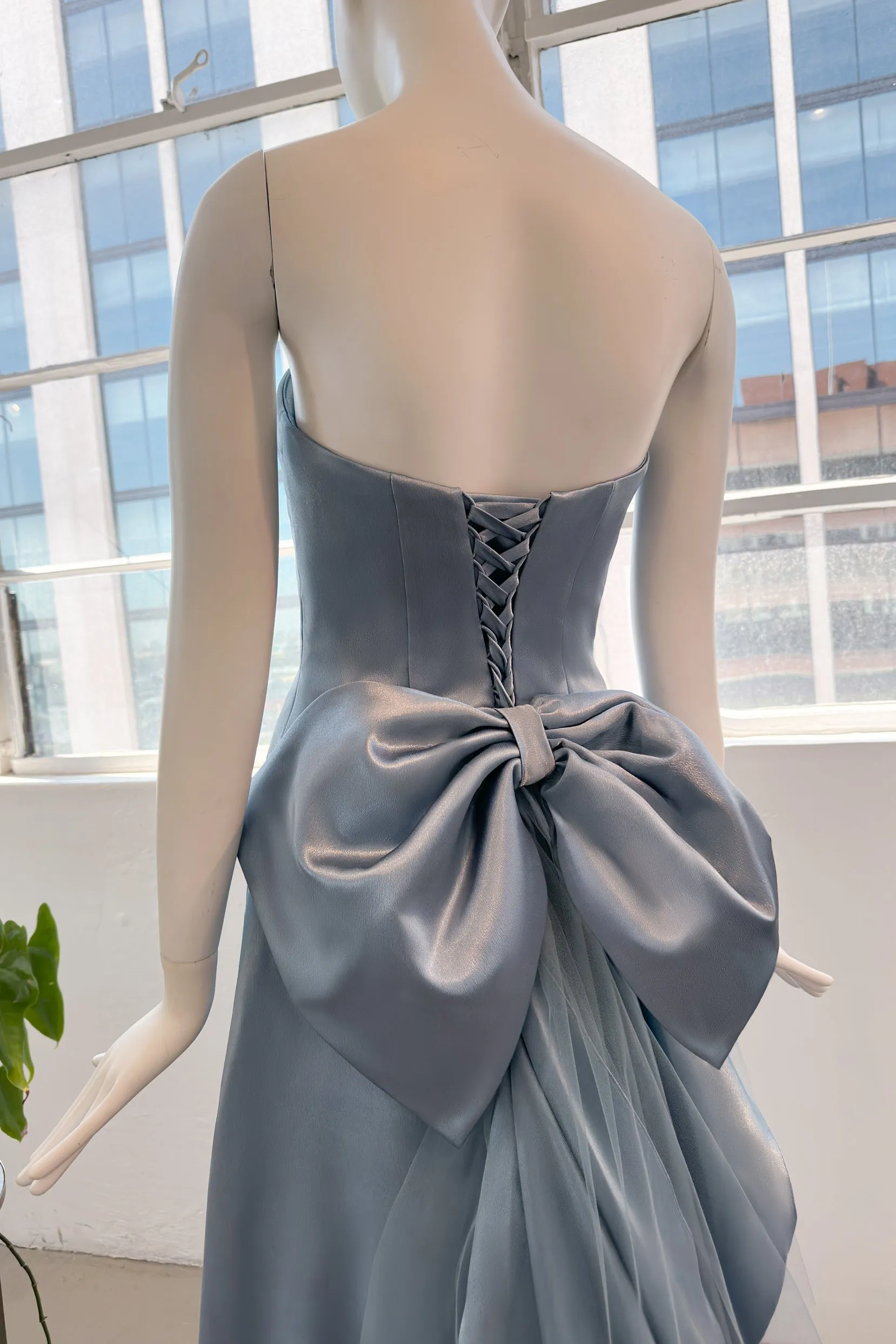 Sheath-Column Sweep-Brush Train Satin Wedding Dress CW2989 sold by Cocomelody product image thumbnail 3