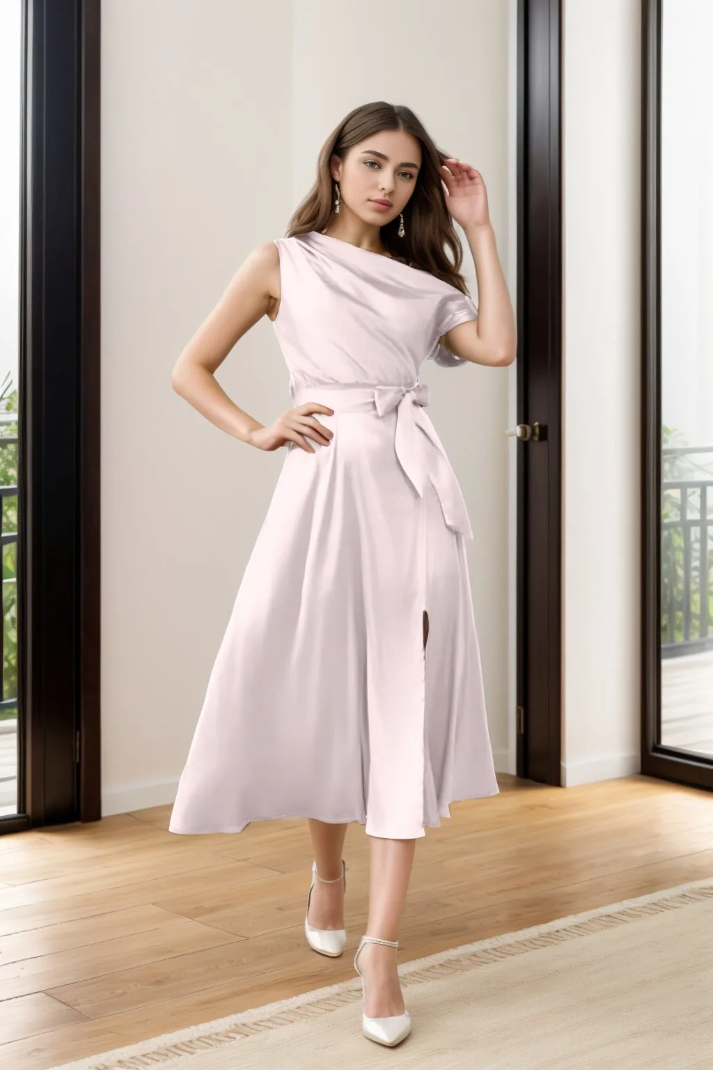 Sheath-Column Tea Length Silk-Like Graduation Dresses CS0540 sold by Cocomelody product image thumbnail 5