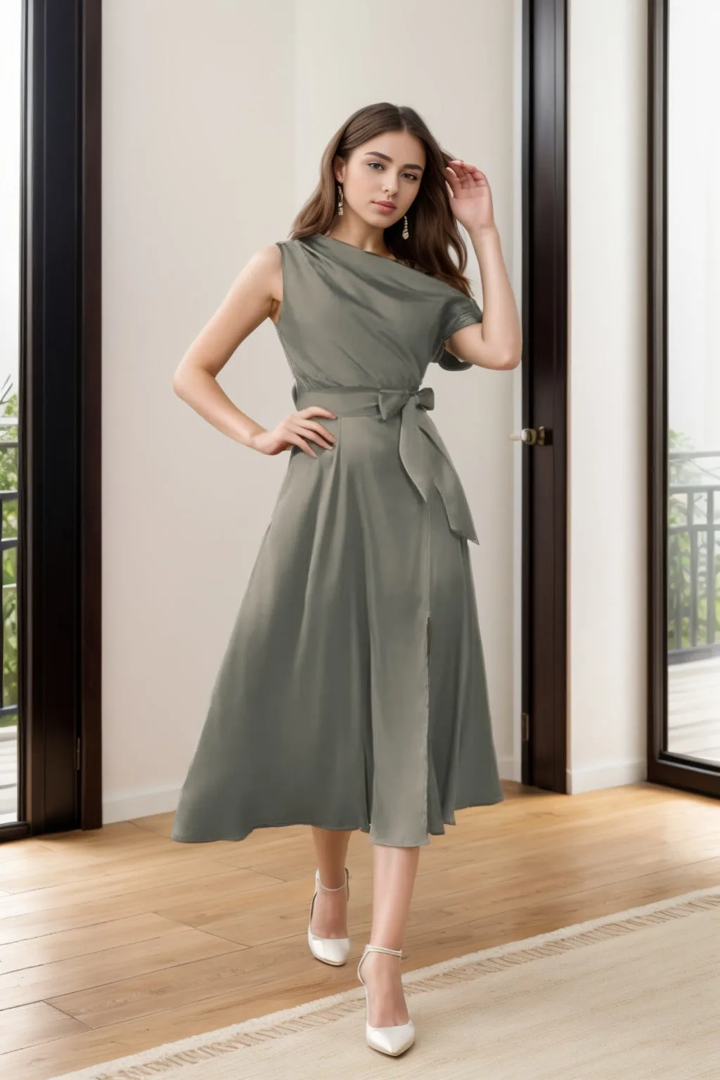 Sheath-Column Tea Length Silk-Like Graduation Dresses CS0540 sold by Cocomelody product image thumbnail 2