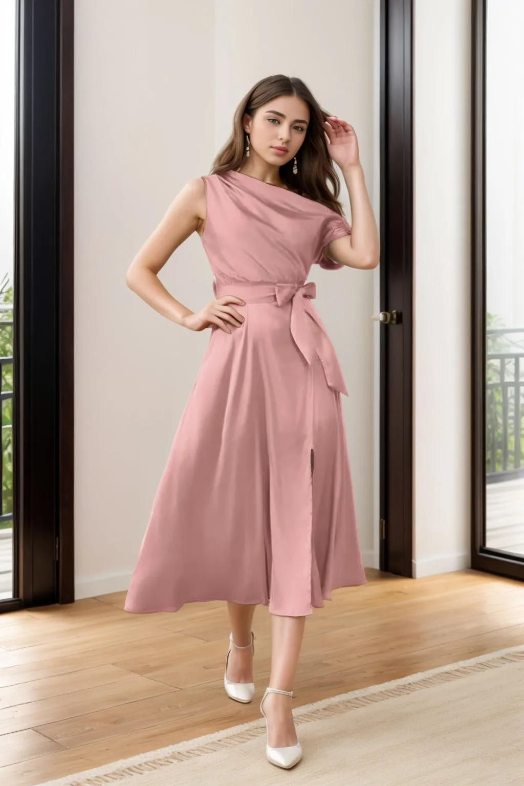 Sheath-Column Tea Length Silk-Like Graduation Dresses CS0540 sold by Cocomelody product image thumbnail 4