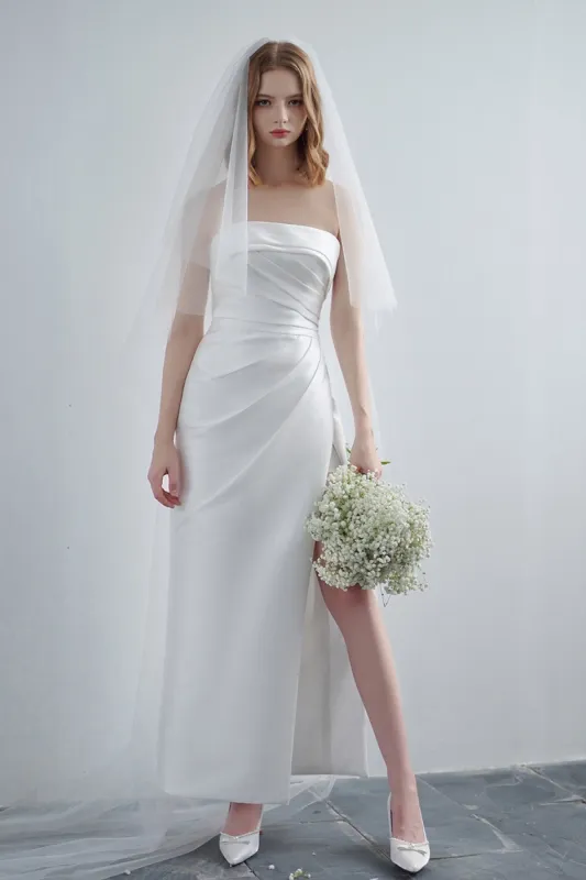 Sheath-Column Ankle Length Satin Wedding Dress CW3209 sold by Cocomelody