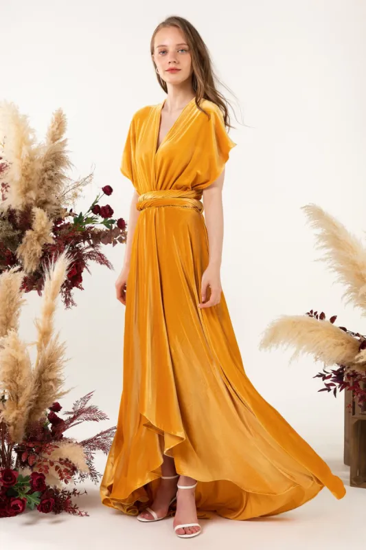 Asymmetrical Floor Length Velvet Bridesmaid Dress CB0514 sold by Cocomelody