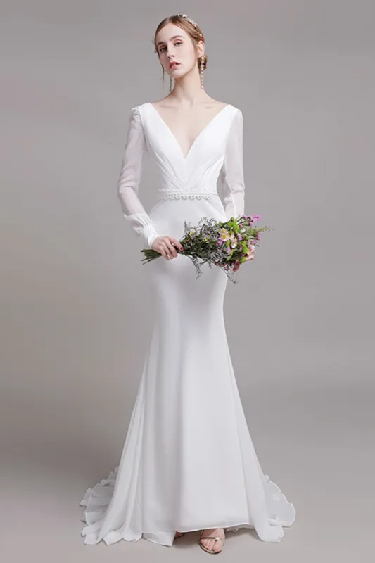 Trumpet Sweep-Brush Train Elastic Cloth Wedding Dress CW2764 sold by Cocomelody