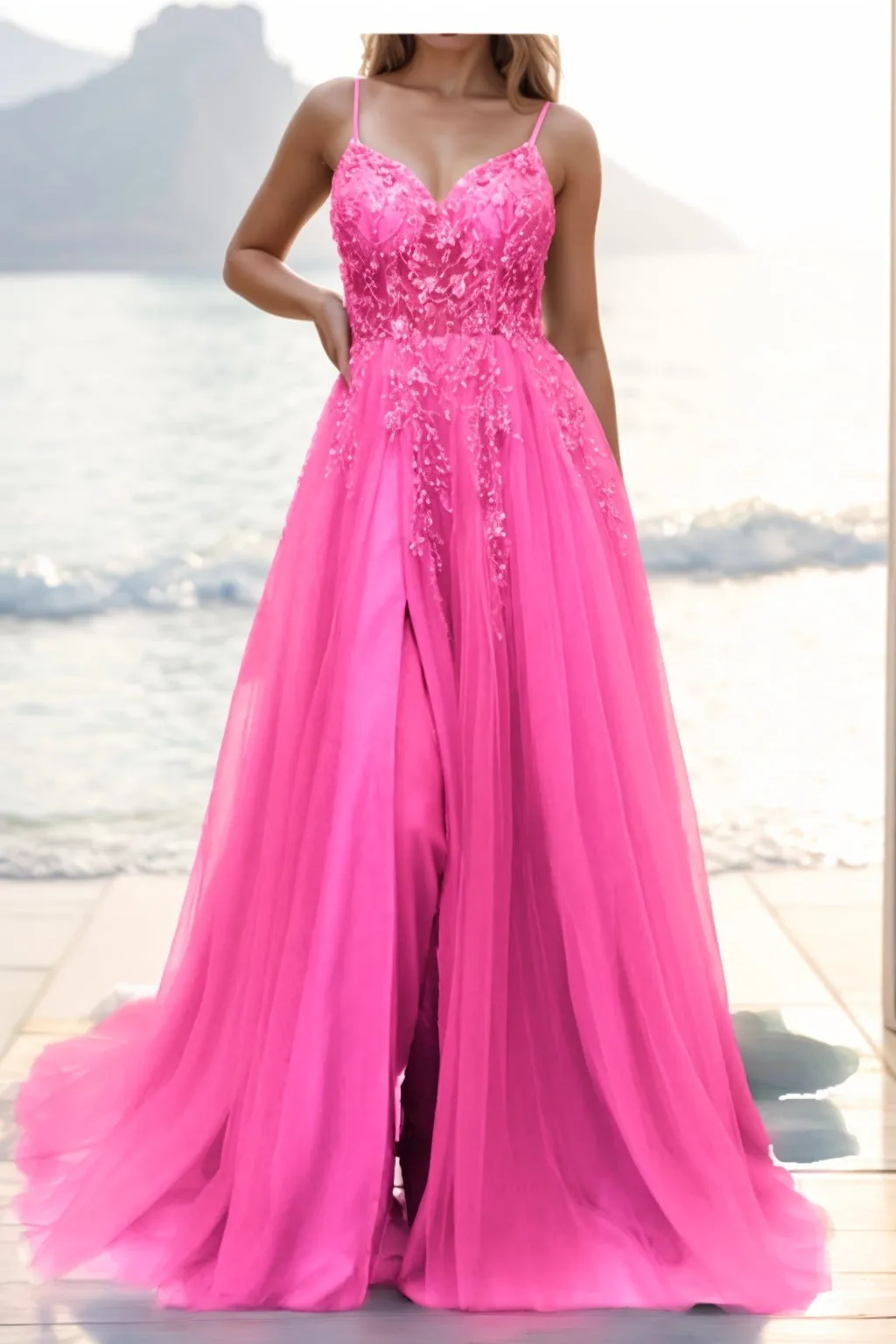 A-line Sweep-Brush Train Tulle Prom Dress CS0402 sold by Cocomelody product image thumbnail 5