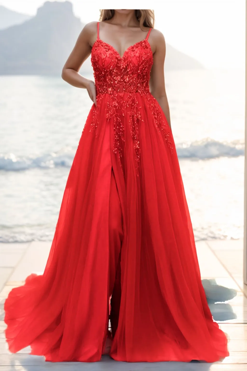 A-line Sweep-Brush Train Tulle Prom Dress CS0402 sold by Cocomelody product image thumbnail 3