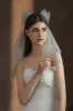Two-tier Cut Edge Tulle Waist Veils with Bow CV0376 sold by Cocomelody