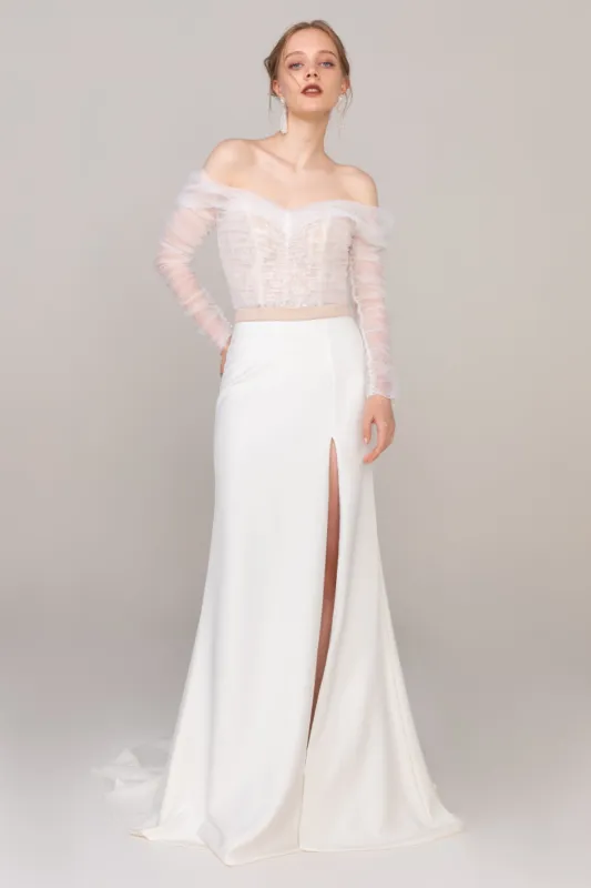 Trumpet-Mermaid Sweep Train Tulle Lace Wedding Dress CW2465 sold by Cocomelody