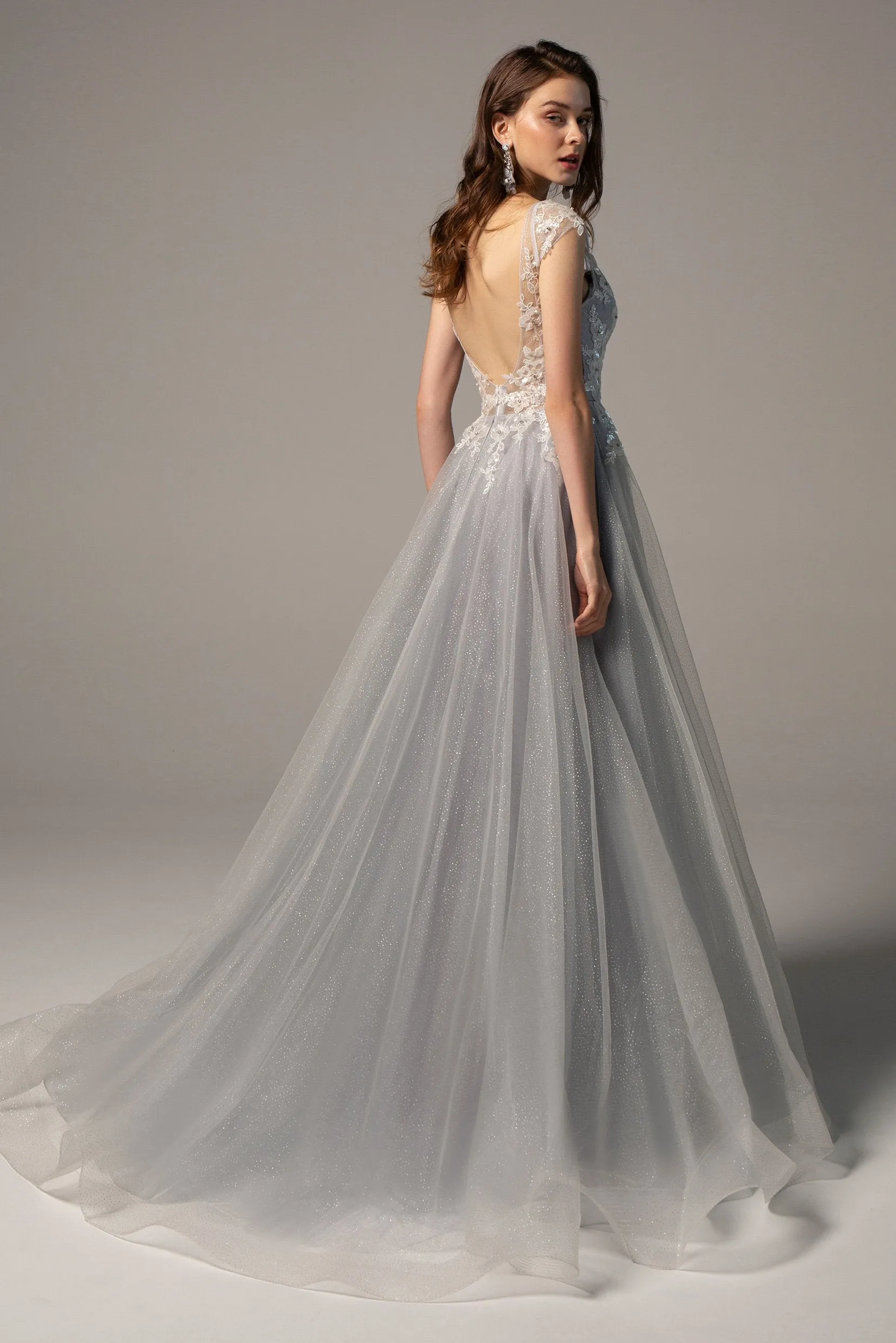 A-Line Sweep-Brush Train Tulle Wedding Dress CW2234 sold by Cocomelody product image thumbnail 2