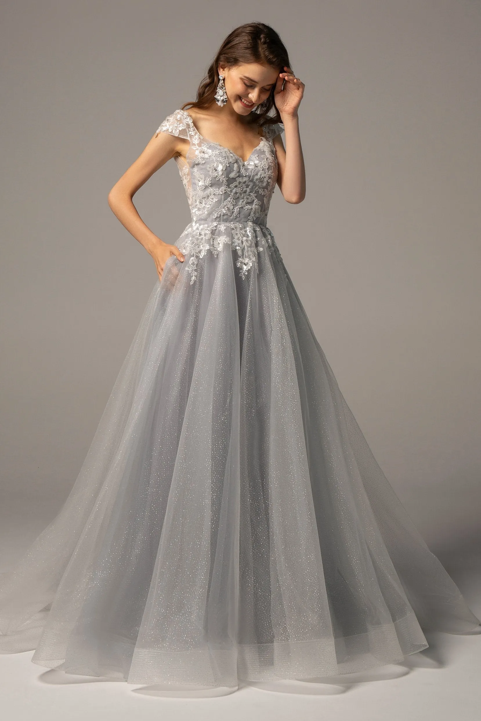 A-Line Sweep-Brush Train Tulle Wedding Dress CW2234 sold by Cocomelody