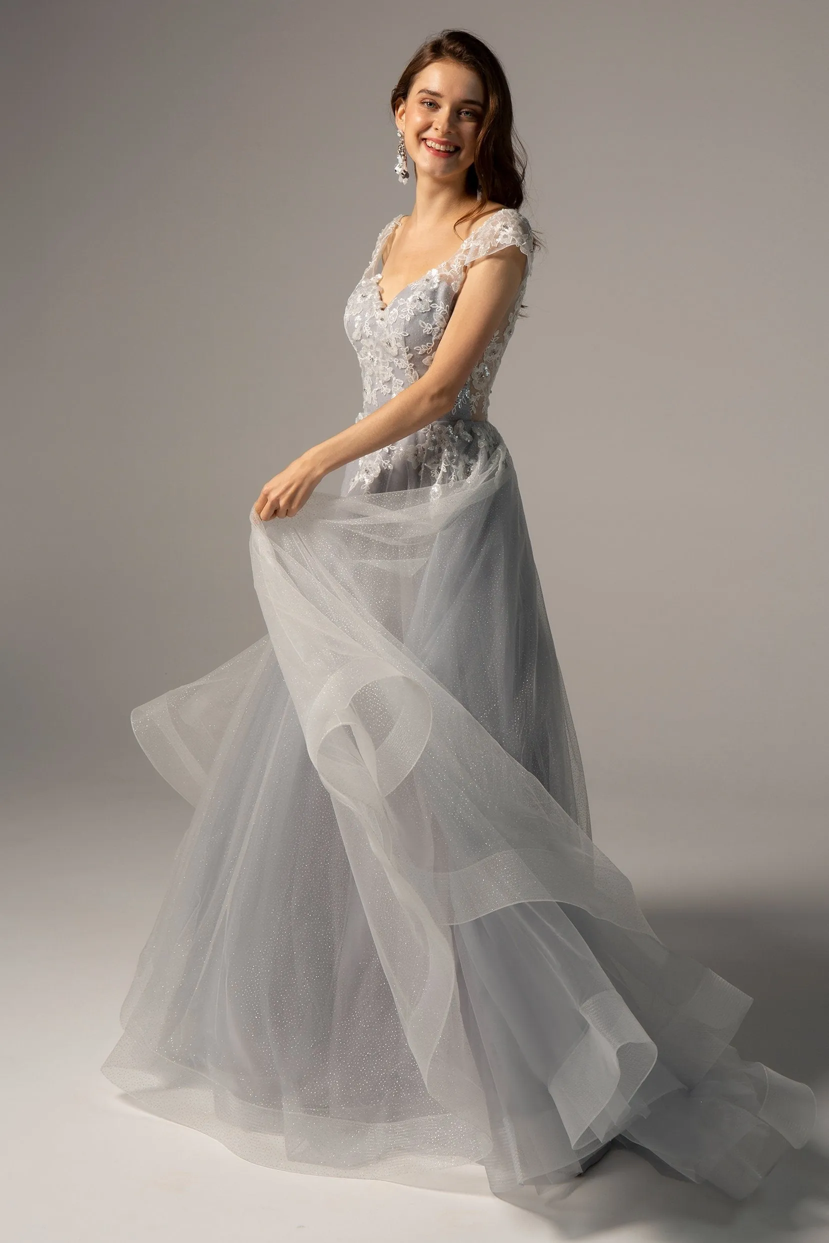 A-Line Sweep-Brush Train Tulle Wedding Dress CW2234 sold by Cocomelody product image thumbnail 5