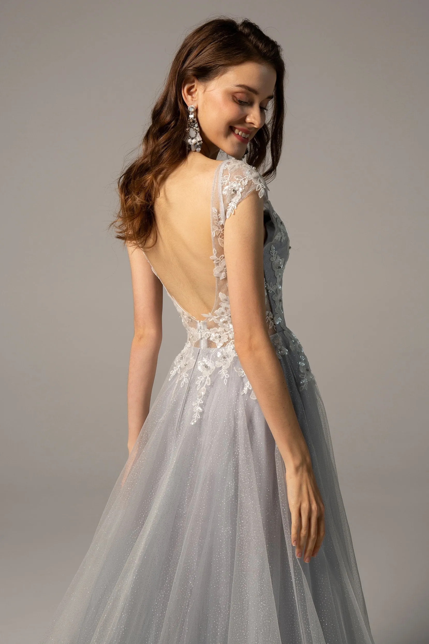 A-Line Sweep-Brush Train Tulle Wedding Dress CW2234 sold by Cocomelody product image thumbnail 4