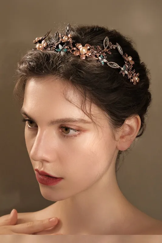 Alloy Tiaras with Imitation Pearl Rhinestone CH0396 sold by Cocomelody