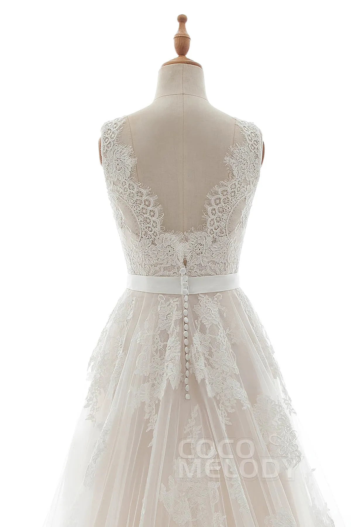 A-Line Court Train Tulle Lace and Satin Wedding Dress LD5039 sold by Cocomelody product image thumbnail 5