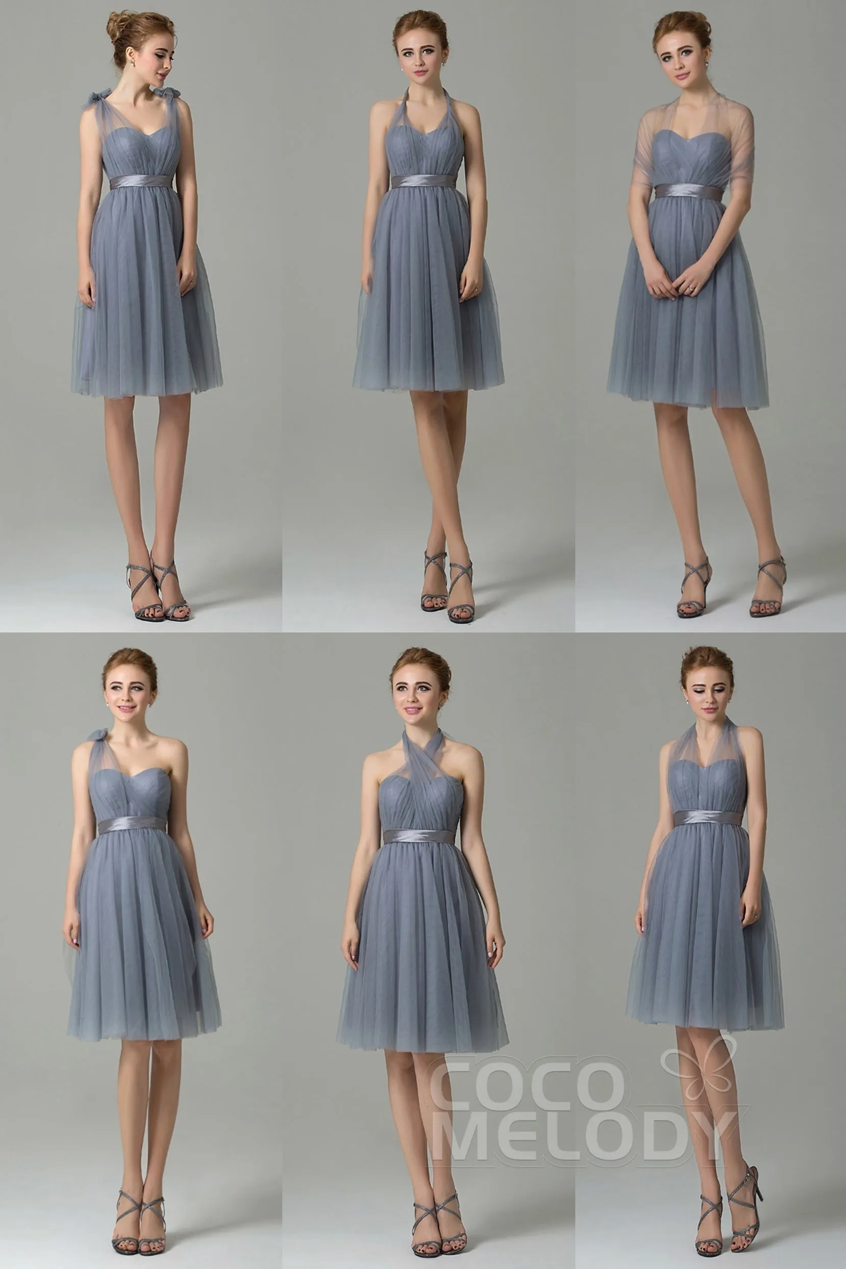 A-Line Knee Length Tulle Bridesmaid Dress COZM15016 sold by Cocomelody product image thumbnail 3