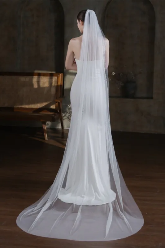 One-tier Cut Edge Tulle Cathedral Veils with Rhinestone CV0369 sold by Cocomelody