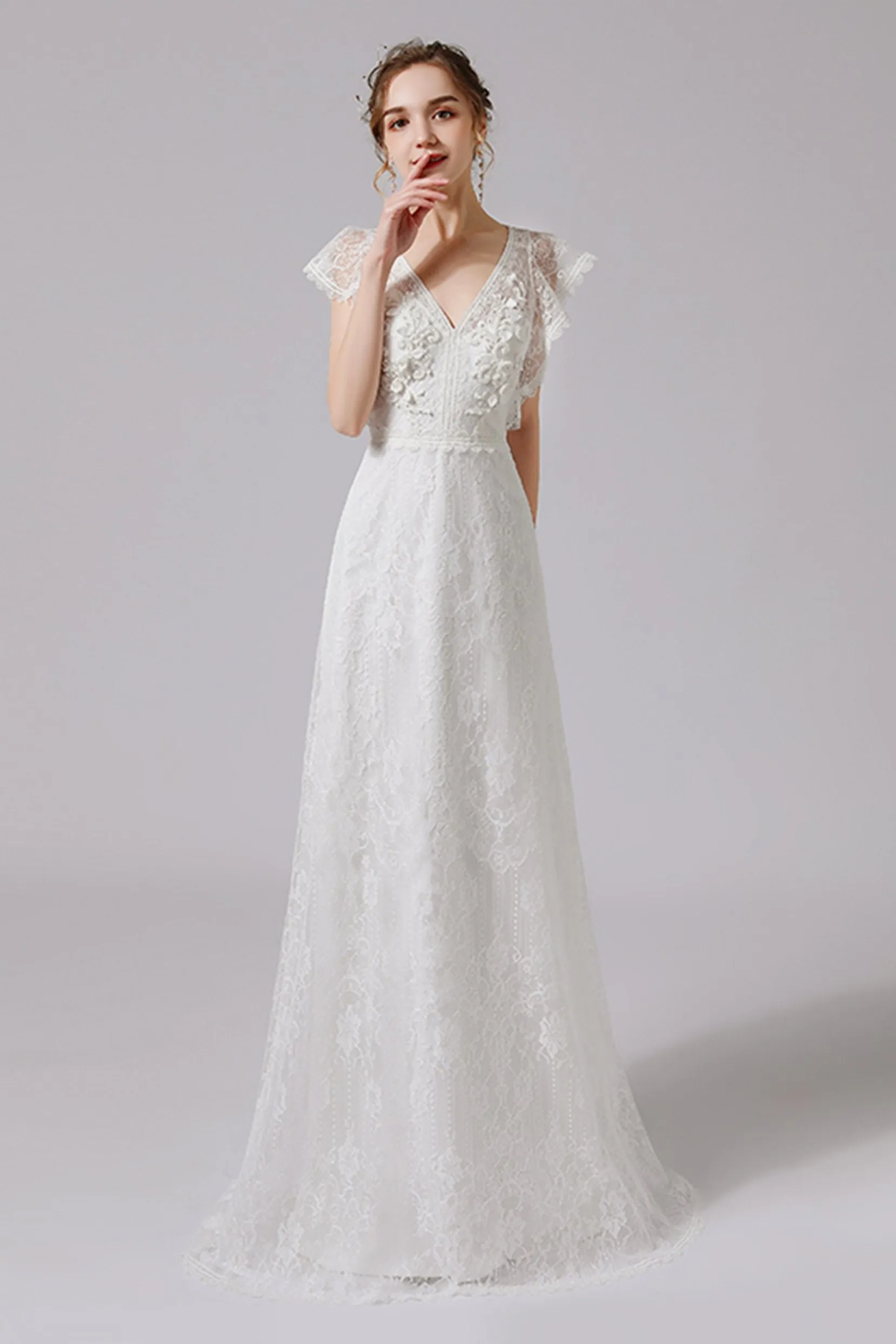 A-Line Floor Length Lace Tulle Wedding Dress CW2708 sold by Cocomelody