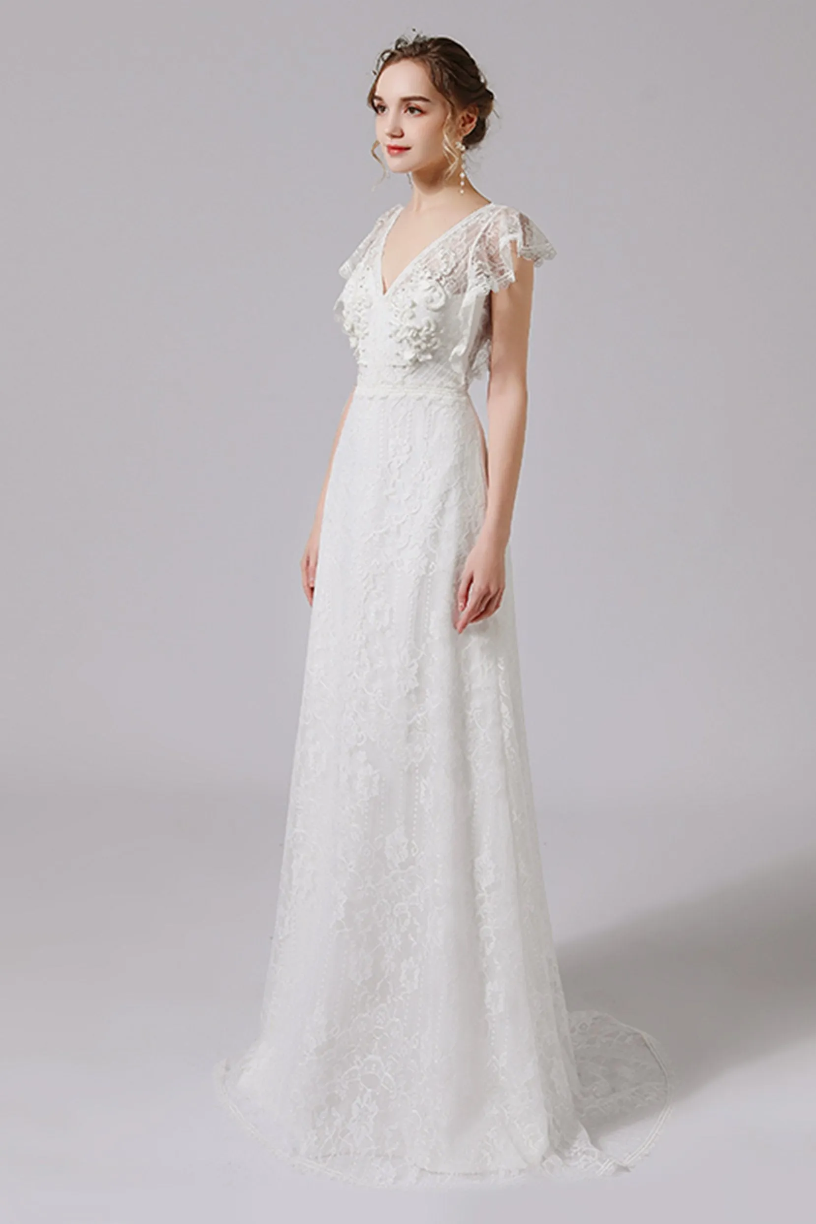 A-Line Floor Length Lace Tulle Wedding Dress CW2708 sold by Cocomelody product image thumbnail 4