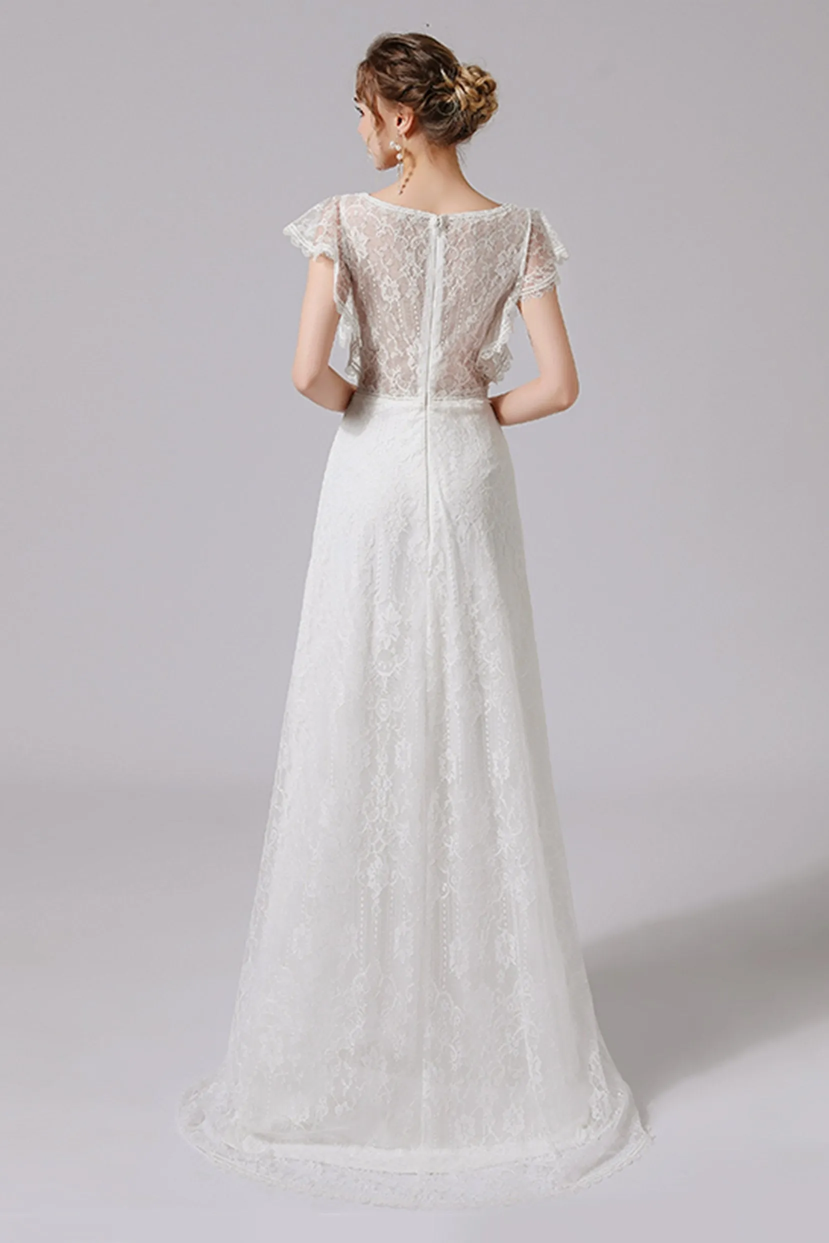A-Line Floor Length Lace Tulle Wedding Dress CW2708 sold by Cocomelody product image thumbnail 2
