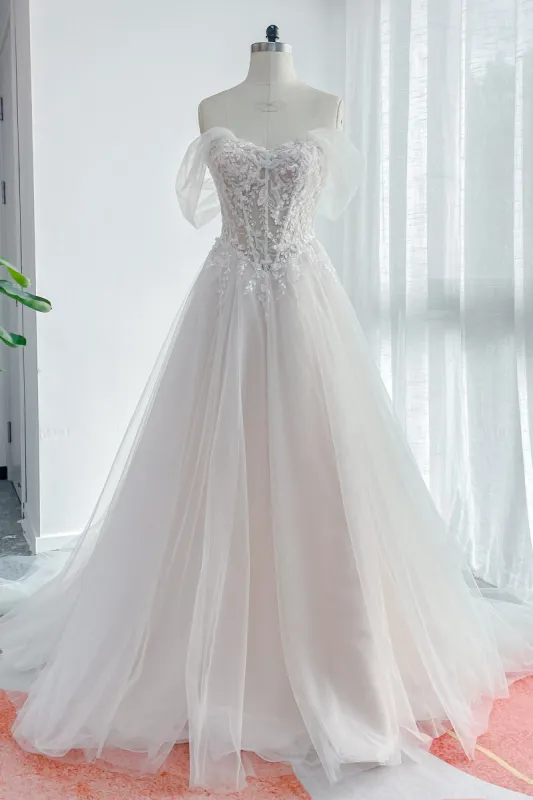 A-Line Court Train Lace Tulle Wedding Dress CW3158 sold by Cocomelody