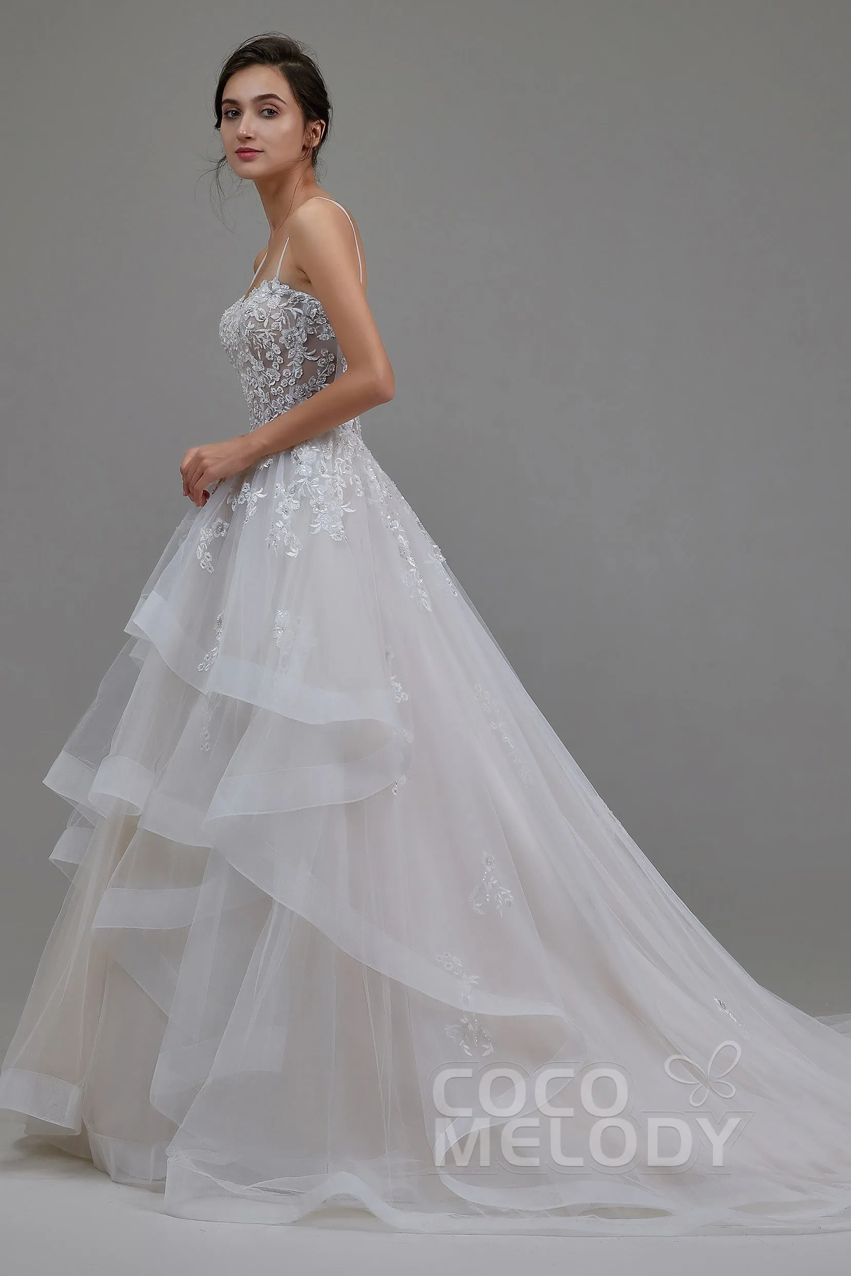 A-Line Chapel Train Tulle and Lace Wedding Dress LD5814 sold by Cocomelody product image thumbnail 5