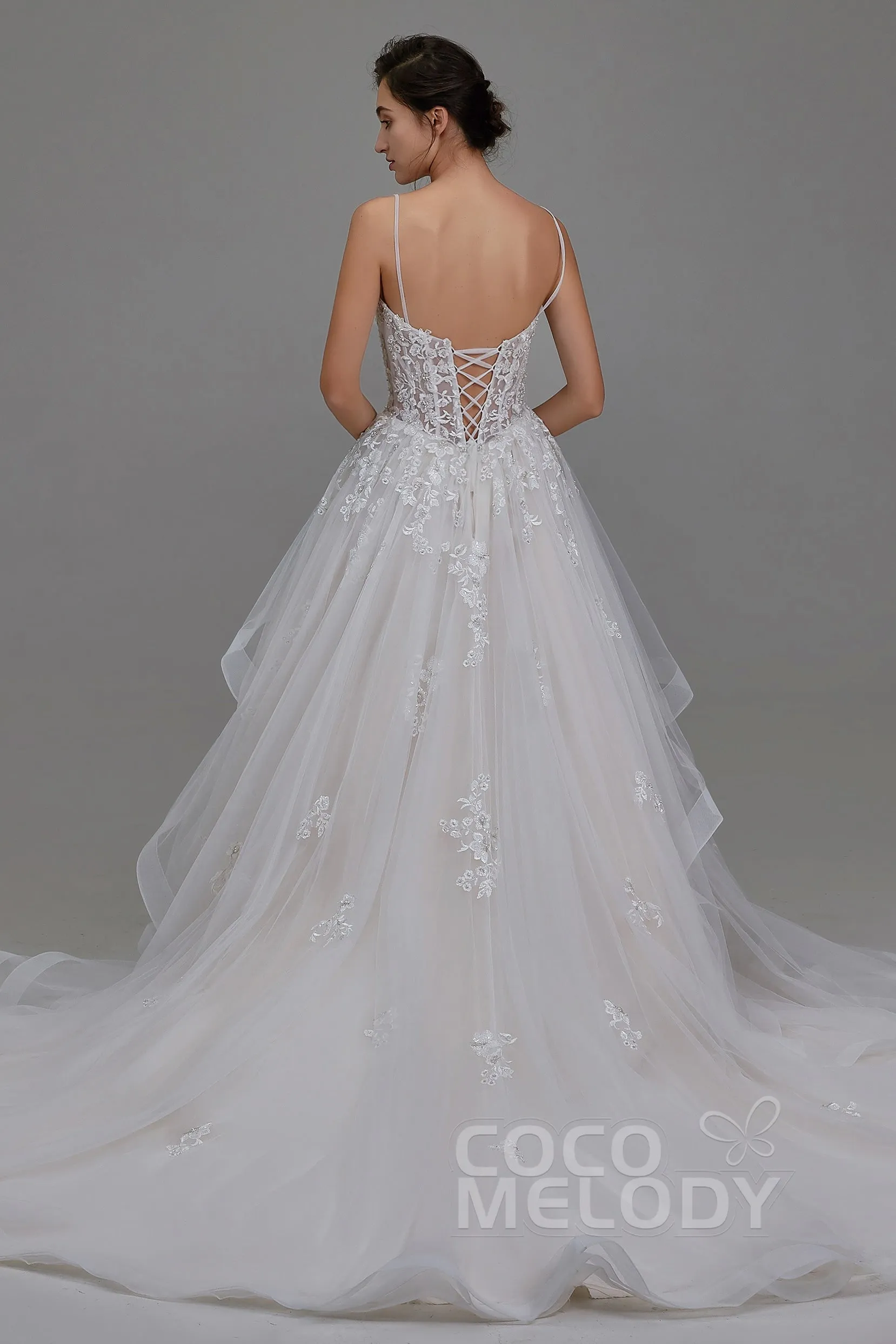A-Line Chapel Train Tulle and Lace Wedding Dress LD5814 sold by Cocomelody product image thumbnail 4