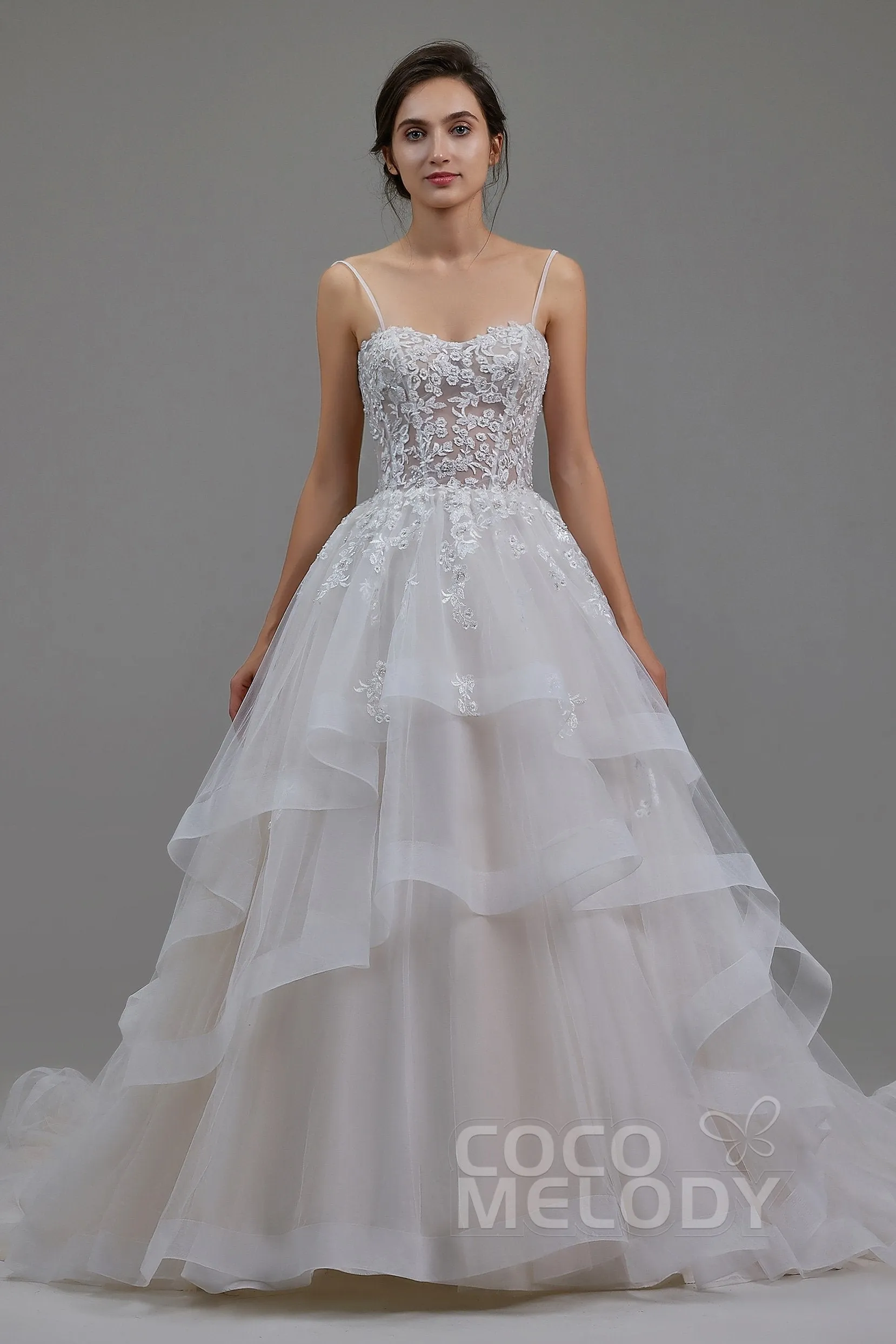 A-Line Chapel Train Tulle and Lace Wedding Dress LD5814 sold by Cocomelody product image thumbnail 3