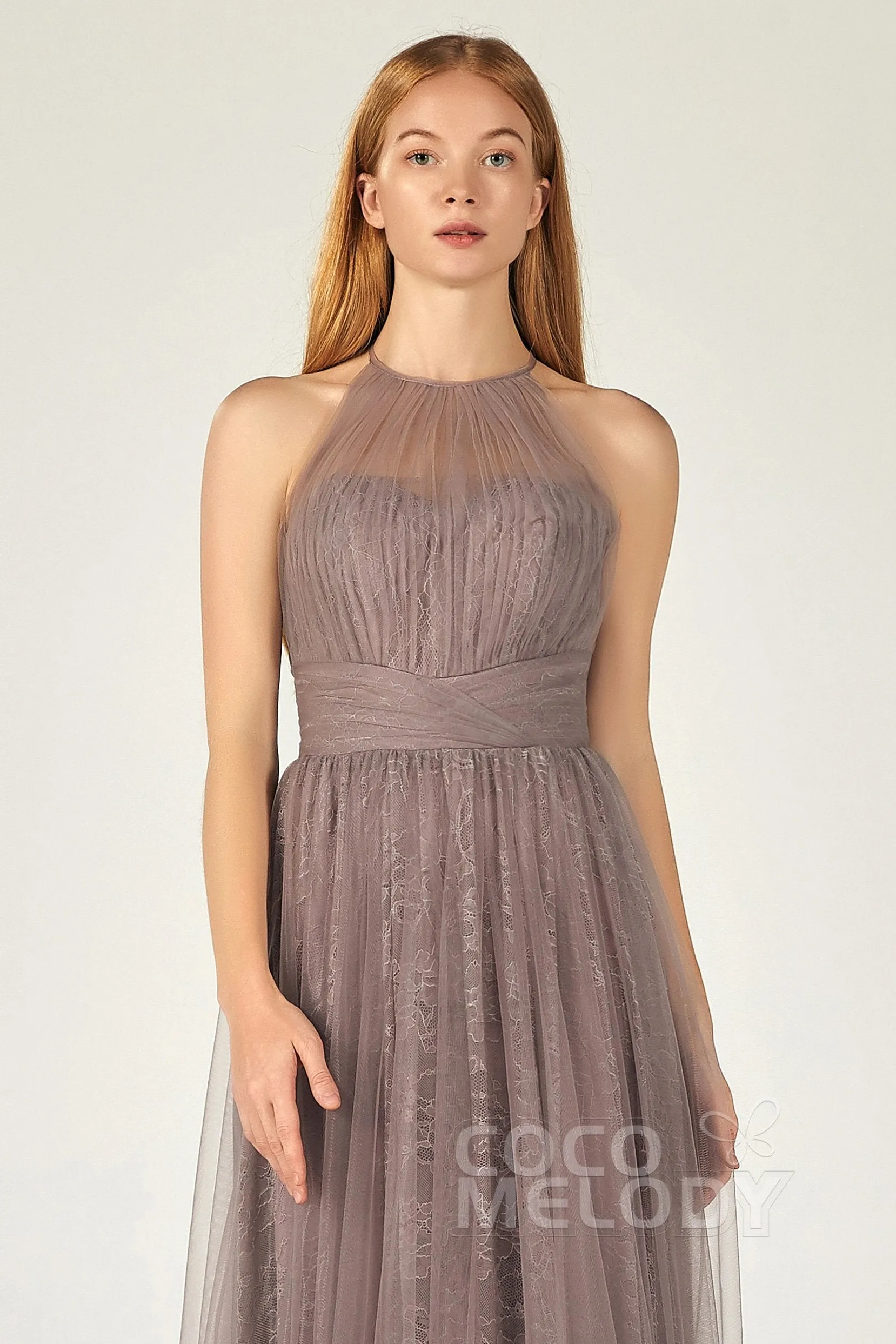 A-Line Floor Length Tulle Lace Bridesmaid Dress CB0377 sold by Cocomelody product image thumbnail 4