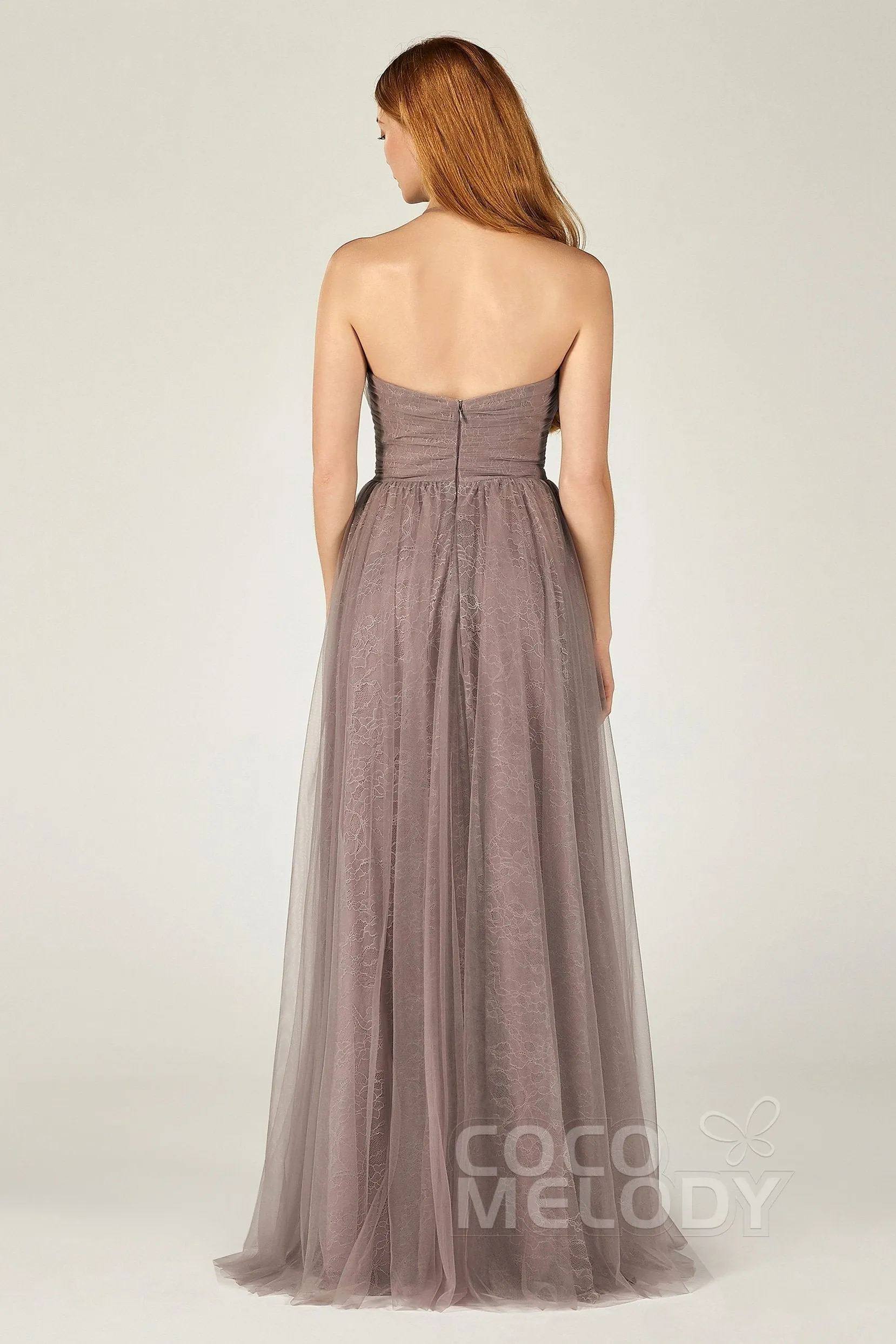 A-Line Floor Length Tulle Lace Bridesmaid Dress CB0377 sold by Cocomelody product image thumbnail 2