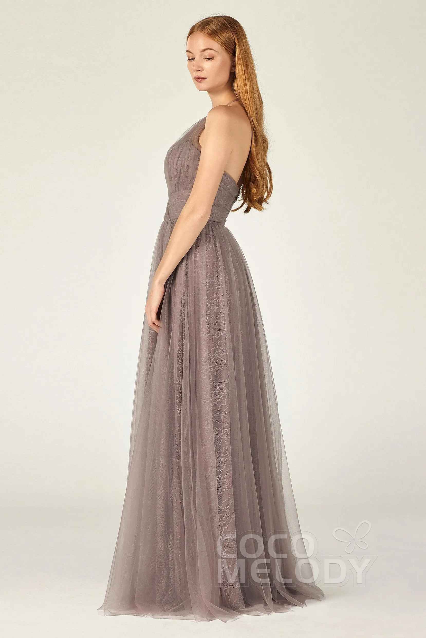 A-Line Floor Length Tulle Lace Bridesmaid Dress CB0377 sold by Cocomelody product image thumbnail 3