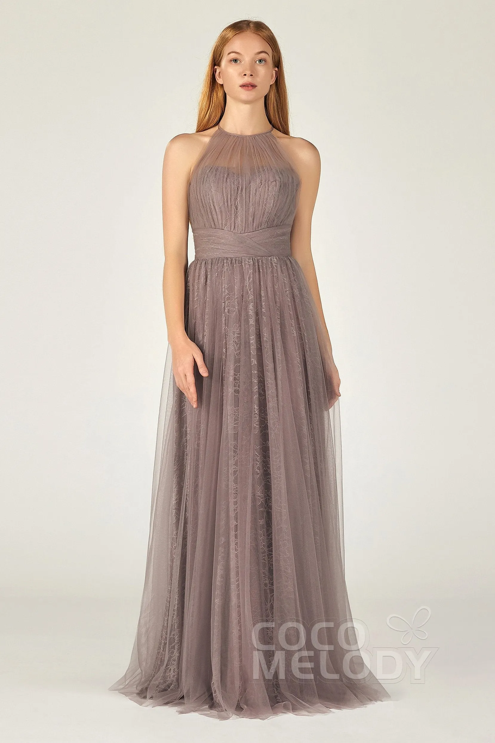 A-Line Floor Length Tulle Lace Bridesmaid Dress CB0377 sold by Cocomelody