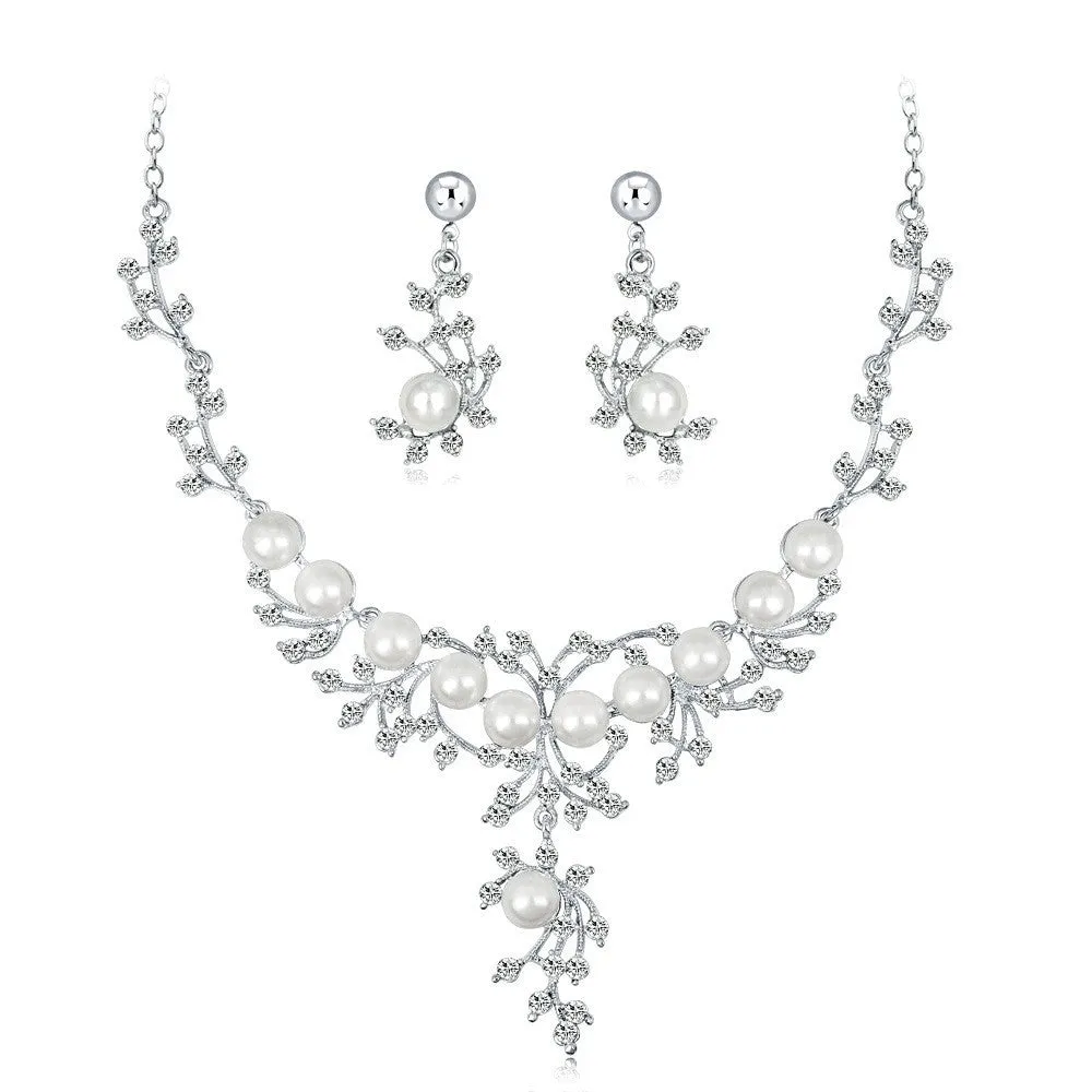 Pearl necklace set Upscale fashion creative diamond necklace earrings two-piece jewelry set 576834249869 sold by Cocomelody