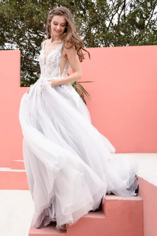 A-Line Court Train Tulle Wedding Dress CW2237 sold by Cocomelody