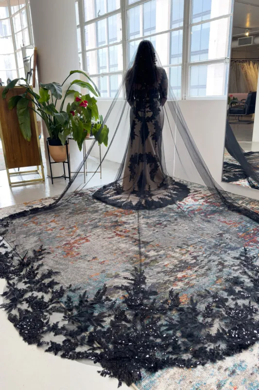 One-tier Lace Edge Lace Tulle Cathedral Veils with Appliques Beading CV0336 made by Cocomelody