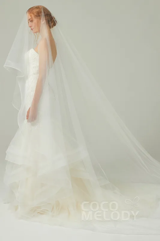 One-tier Lace Edge Tulle Cathedral Veils Appliques AV18020 sold by Cocomelody