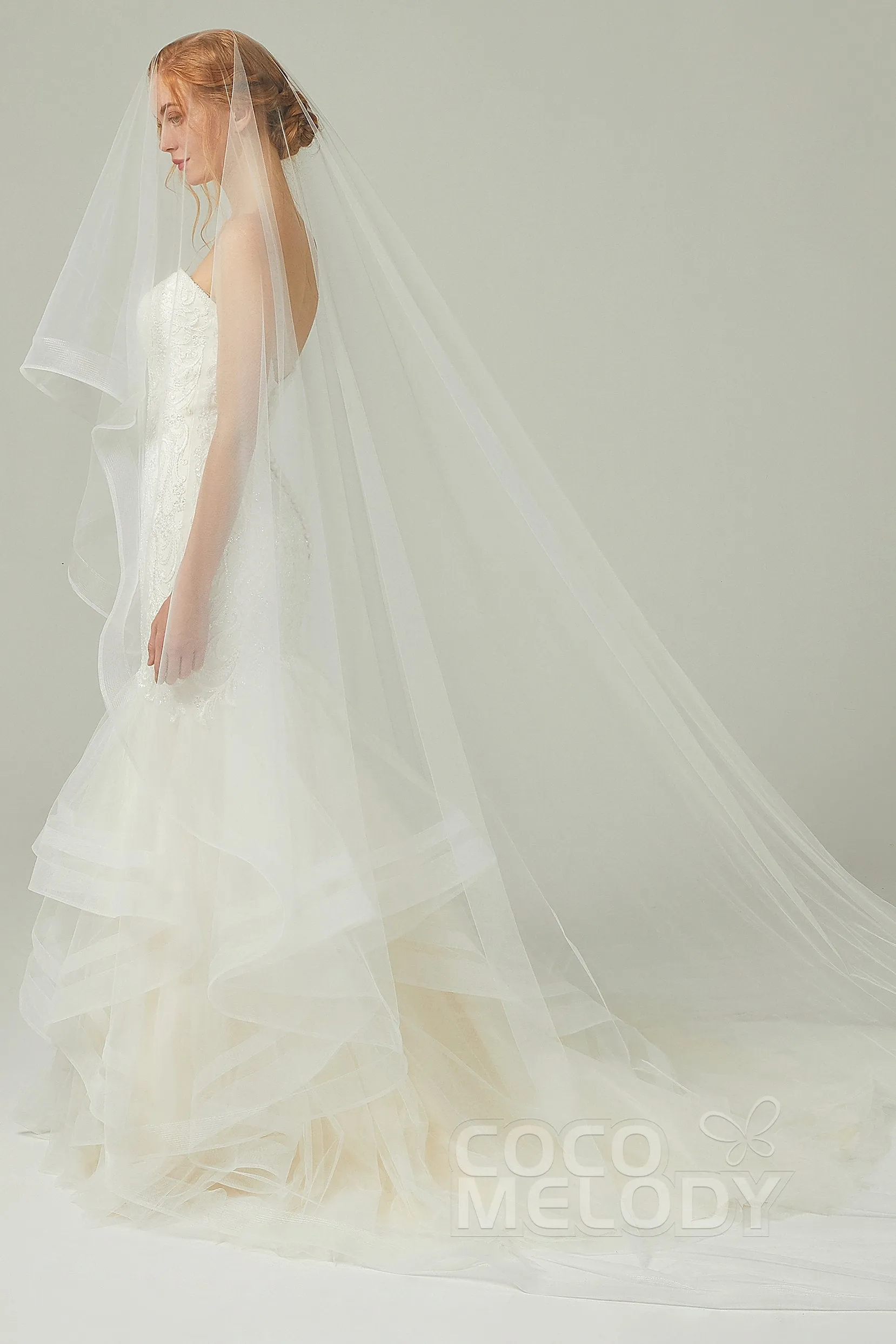 One-tier Lace Edge Tulle Cathedral Veils Appliques AV18020 sold by Cocomelody