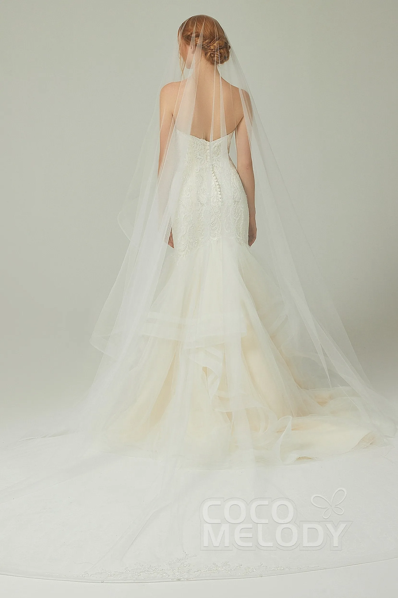 One-tier Lace Edge Tulle Cathedral Veils Appliques AV18020 sold by Cocomelody product image thumbnail 2