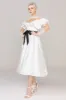 A-Line Tea Length Satin Tulle Wedding Dress CW2459 sold by Cocomelody