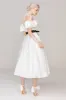 A-Line Tea Length Satin Tulle Wedding Dress CW2459 sold by Cocomelody