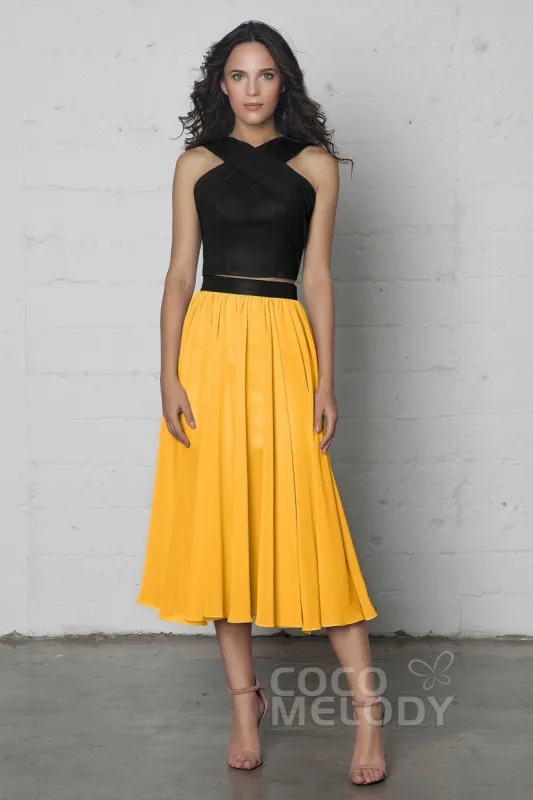 Crop top Tea Length Chiffon Dress COZF17005 sold by Cocomelody