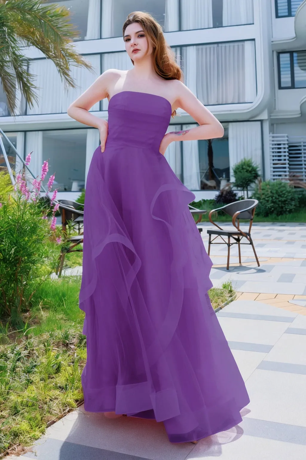 A-Line Floor Length Tulle Prom Dress CS0497 sold by Cocomelody product image thumbnail 5