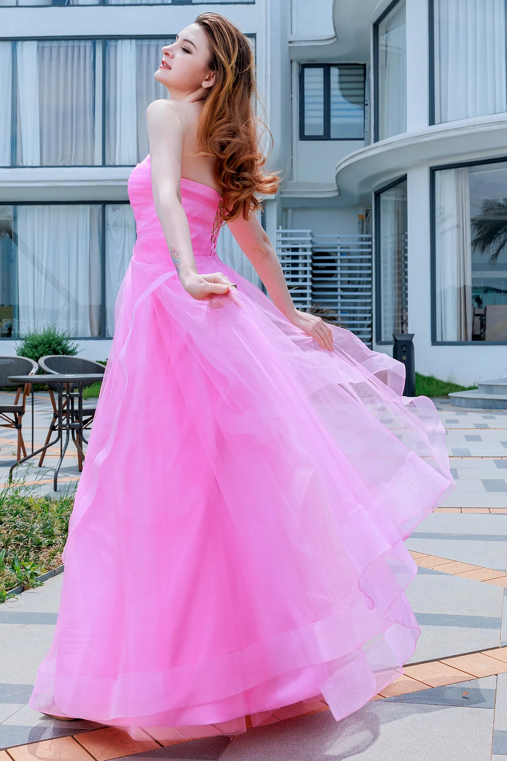 A-Line Floor Length Tulle Prom Dress CS0497 sold by Cocomelody product image thumbnail 2