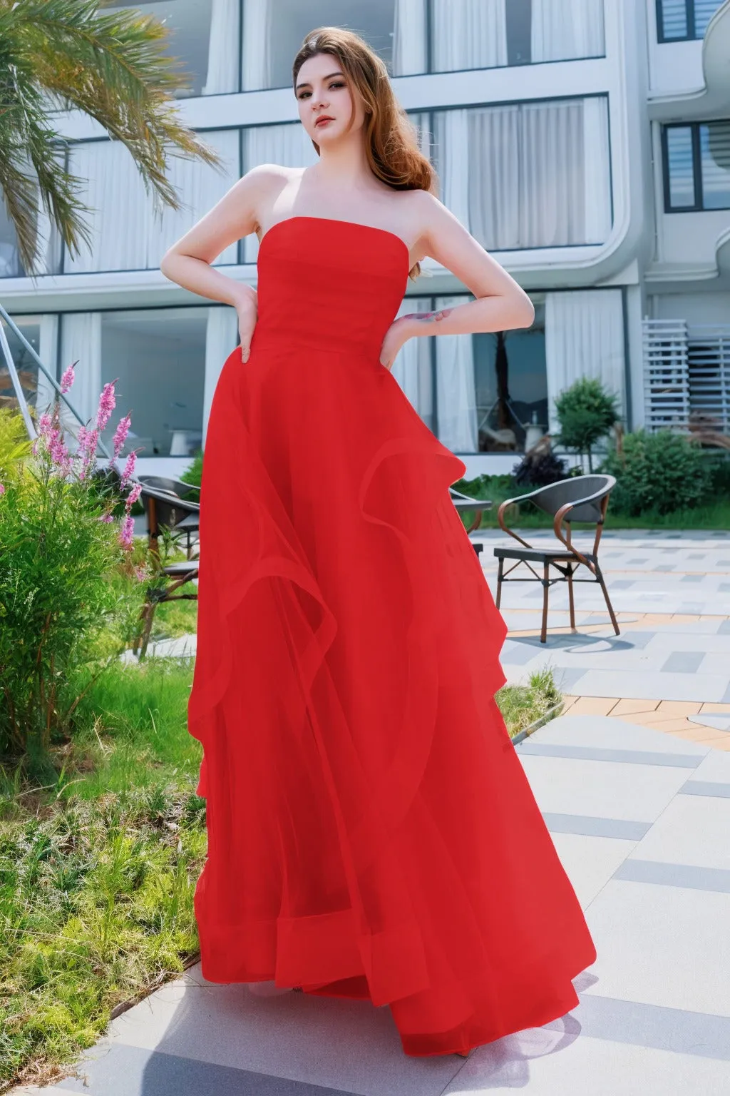 A-Line Floor Length Tulle Prom Dress CS0497 sold by Cocomelody product image thumbnail 4