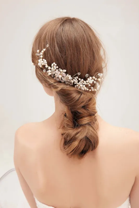 Alloy Hair Combs with Imitation Pearl Crystals CH0409 sold by Cocomelody
